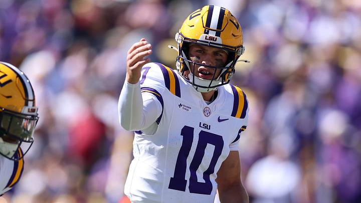 Oct 17, 2026; Baton Rouge, Louisiana, USA; Louisiana State Tigers quarterback Sam Leavitt (10) signals the offense during the first half against the Mississippi State Bulldogs at Tiger Stadium. Mandatory Credit: Stephen Lew-Imagn Images Oct 17, 2026; Baton Rouge, Louisiana, USA; Louisiana State Tigers quarterback Sam Leavitt (10) signals the offense during the first half against the Mississippi State Bulldogs at Tiger Stadium. Mandatory Credit: Stephen Lew-Imagn Images