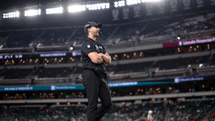 Aug 7, 2025; Philadelphia, Pennsylvania, USA; Philadelphia Eagles head coach Nick Sirianni during the fourth quarter against the Cincinnati Bengals at Lincoln Financial Field. Mandatory Credit: Bill Streicher-Imagn Images
