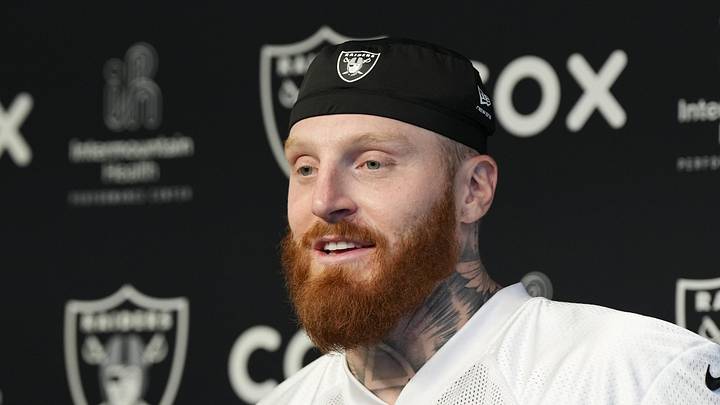 Jun 3, 2026; Henderson, NV, USA; Las Vegas Raiders defensive end Maxx Crosby (98) speaks during a news conference during organized team activities at Intermountain Health Performance Center. Mandatory Credit: Candice Ward-Imagn Images