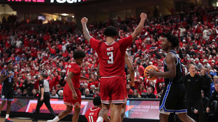 Texas Tech Red Raiders forward LeJuan Watts reacts in the second half of the game against the BYU Cougars. Mandatory Credit: Michael C. Johnson-Imagn Images