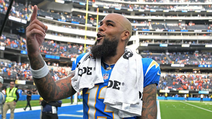Sep 21, 2025; Inglewood, California, USA;  Los Angeles Chargers wide receiver Keenan Allen (13) leaves the field after defeating the Denver Broncos 23-20 at SoFi Stadium. 