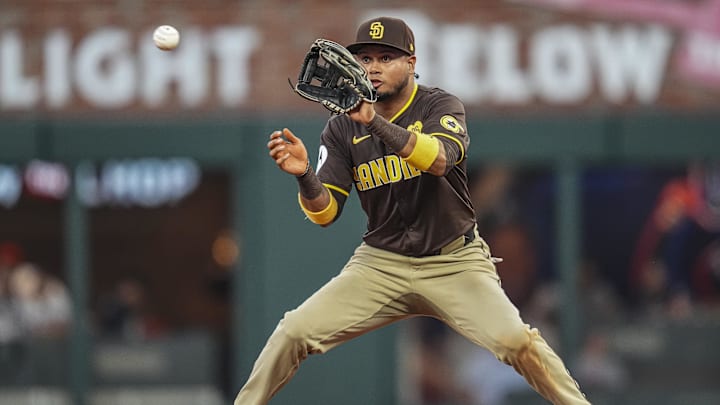 San Diego Padres second baseman Luis Arraez has batted .391 since being traded from the Miami Marlins to San Diego at the beginning of May. San Diego Padres second baseman Luis Arraez has batted .391 since being traded from the Miami Marlins to San Diego at the beginning of May.