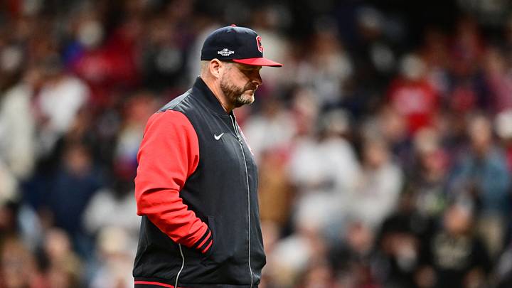 Oct 5, 2026; Cleveland, Ohio, USA; Cleveland Guardians manager Stephen Vogt (12) walks off the field during the sixth inning of game two of the ALDS for the 2026 MLB Playoffs against the Chicago White Sox at Progressive Field. Mandatory Credit: Ken Blaze-Imagn Images Oct 5, 2026; Cleveland, Ohio, USA; Cleveland Guardians manager Stephen Vogt (12) walks off the field during the sixth inning of game two of the ALDS for the 2026 MLB Playoffs against the Chicago White Sox at Progressive Field. Mandatory Credit: Ken Blaze-Imagn Images