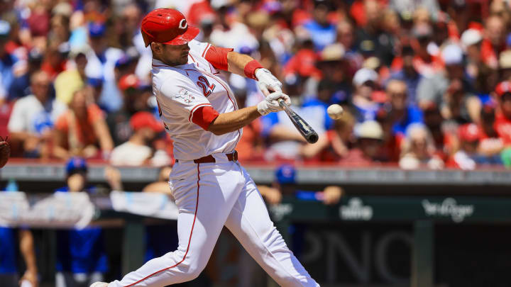 Jun 9, 2024; Cincinnati, Ohio, USA; Cincinnati Reds catcher Luke Maile (22) hits a solo home run in the third inning against the Chicago Cubs at Great American Ball Park. Mandatory Credit: Katie Stratman-USA TODAY Sports Jun 9, 2024; Cincinnati, Ohio, USA; Cincinnati Reds catcher Luke Maile (22) hits a solo home run in the third inning against the Chicago Cubs at Great American Ball Park. Mandatory Credit: Katie Stratman-USA TODAY Sports