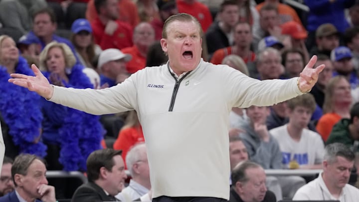 Illinois head coach Brad Underwood is shown during the second half of their second-round NCAA men’s basketball tournament game Sunday, March 23, 2025, at Fiserv Forum in Milwaukee, Wisconsin.