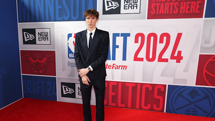 Jun 26, 2024; Brooklyn, NY, USA; Matas Buzelis arrives for the first round of the 2024 NBA Draft at Barclays Center. Mandatory Credit: Brad Penner-USA TODAY Sports