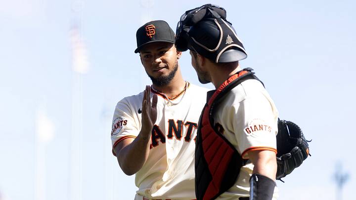 San Francisco Giants pitcher Camilo Doval and catcher Drew Cavanaugh. San Francisco Giants pitcher Camilo Doval and catcher Drew Cavanaugh.