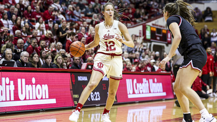 Indiana guard Yarden Garzon handles the ball during the Hoosiers' game against Harvard on Nov. 7, 2024. Indiana lost 72-68 in overtime at Simon Skjodt Assembly Hall. Indiana guard Yarden Garzon handles the ball during the Hoosiers' game against Harvard on Nov. 7, 2024. Indiana lost 72-68 in overtime at Simon Skjodt Assembly Hall.