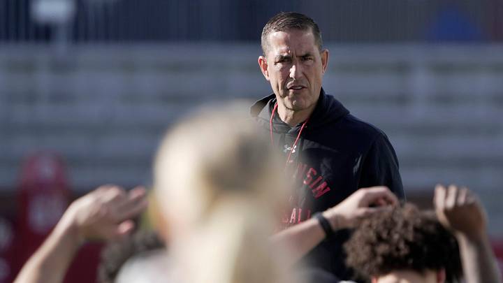Wisconsin head coach Luke Fickell is shown during spring football practice Tuesday, April 21, 2026 at Camp Randall Stadium in Madison, Wisconsin.