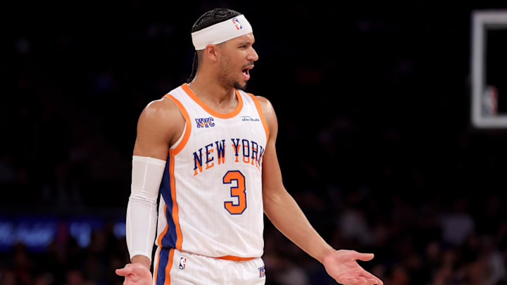 Jan 12, 2025; New York, New York, USA; New York Knicks guard Josh Hart (3) reacts during the fourth quarter against the Milwaukee Bucks at Madison Square Garden. Mandatory Credit: Brad Penner-Imagn Images Jan 12, 2025; New York, New York, USA; New York Knicks guard Josh Hart (3) reacts during the fourth quarter against the Milwaukee Bucks at Madison Square Garden. Mandatory Credit: Brad Penner-Imagn Images