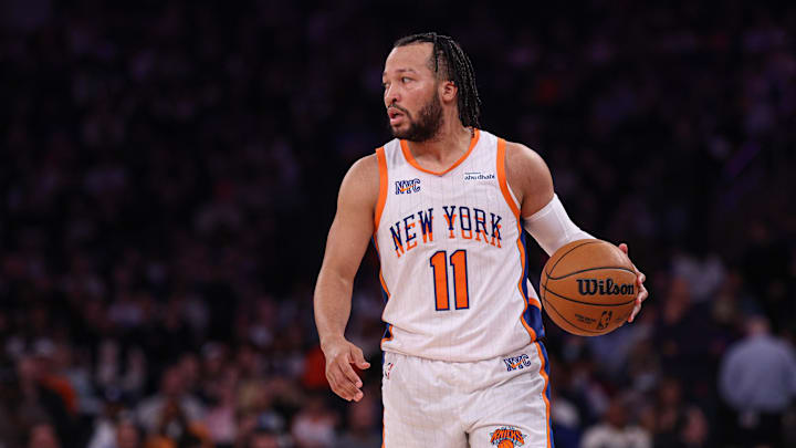 New York Knicks guard Jalen Brunson dribbles up court during the second half against the Phoenix Suns. New York Knicks guard Jalen Brunson dribbles up court during the second half against the Phoenix Suns.