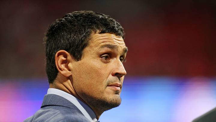 Dec 31, 2022; Atlanta, Georgia, USA; ESPN analyst and Georgia Bulldogs former player David Pollack looks on before the 2022 Peach Bowl against the Ohio State Buckeyes at Mercedes-Benz Stadium. Mandatory Credit: Brett Davis-USA TODAY Sports Dec 31, 2022; Atlanta, Georgia, USA; ESPN analyst and Georgia Bulldogs former player David Pollack looks on before the 2022 Peach Bowl against the Ohio State Buckeyes at Mercedes-Benz Stadium. Mandatory Credit: Brett Davis-USA TODAY Sports