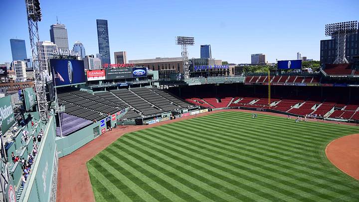 Jun 13, 2026; Boston, Massachusetts, USA;  The Texas Rangers warmup prior to a game against the Boston Red Sox at Fenway Park. Mandatory Credit: Bob DeChiara-Imagn Images