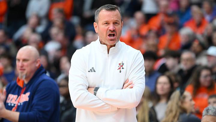 Feb 8, 2026; Syracuse, New York, USA; Louisville Cardinals head coach Jeff Walz reacts during the first half against the Syracuse Orange at the JMA Wireless Dome. Mandatory Credit: Rich Barnes-Imagn Images