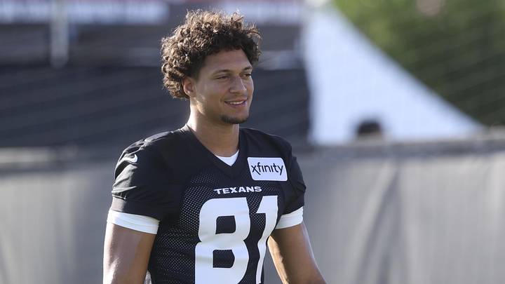 Jul 23, 2025; Houston, TX, USA; Houston Texans wide receiver Jayden Higgins (81) during training camp at Houston Methodist Training Center. Mandatory Credit: Troy Taormina-Imagn Images Jul 23, 2025; Houston, TX, USA; Houston Texans wide receiver Jayden Higgins (81) during training camp at Houston Methodist Training Center. Mandatory Credit: Troy Taormina-Imagn Images
