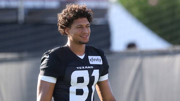 Jul 23, 2025; Houston, TX, USA; Houston Texans wide receiver Jayden Higgins (81) during training camp at Houston Methodist Training Center. Mandatory Credit: Troy Taormina-Imagn Images Jul 23, 2025; Houston, TX, USA; Houston Texans wide receiver Jayden Higgins (81) during training camp at Houston Methodist Training Center. Mandatory Credit: Troy Taormina-Imagn Images