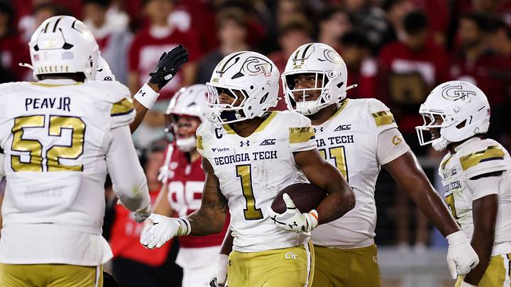 Sep 26, 2026; Stanford, California, USA; Georgia Tech Yellow Jackets running back Trelain Maddox (1) scores a touchdown during the second quarter against the Stanford Cardinal at Stanford Stadium. Mandatory Credit: Sergio Estrada-Imagn Images Sep 26, 2026; Stanford, California, USA; Georgia Tech Yellow Jackets running back Trelain Maddox (1) scores a touchdown during the second quarter against the Stanford Cardinal at Stanford Stadium. Mandatory Credit: Sergio Estrada-Imagn Images