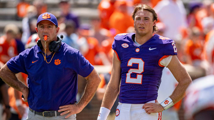 Dabo Swinney next to former 5-star QB Cade Klubnik at Clemson Spring Game