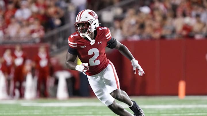 Aug 30, 2024; Madison, Wisconsin, USA;  Wisconsin Badgers cornerback Ricardo Hallman (2) during the game against the Western Michigan Broncos at Camp Randall Stadium. Mandatory Credit: Jeff Hanisch-Imagn Images