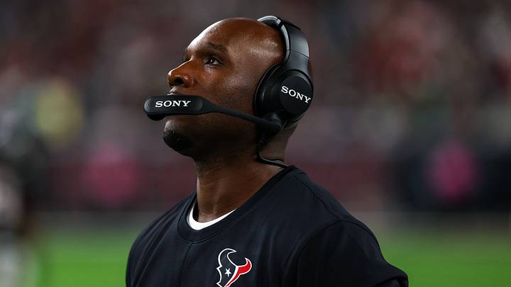 Aug 13, 2026; Houston, Texas, USA;  Houston Texans head coach DeMeco Ryans looks up at the scoreboard while the Houston Texans play the Los Angeles Chargers in the second half  at Reliant Stadium. Mandatory Credit: Thomas Shea-Imagn Images