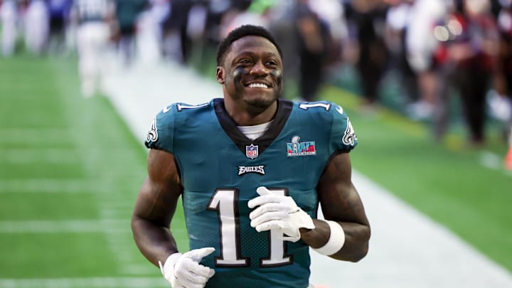 Feb 12, 2023; Glendale, Arizona, US; Philadelphia Eagles wide receiver A.J. Brown (11) before action