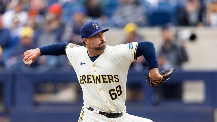 Mar 14, 2025; Phoenix, Arizona, USA; Milwaukee Brewers pitcher Garrett Stallings against the San Francisco Giants during a spring training game at American Family Fields of Phoenix. Mandatory Credit: Mark J. Rebilas-Imagn Images Mar 14, 2025; Phoenix, Arizona, USA; Milwaukee Brewers pitcher Garrett Stallings against the San Francisco Giants during a spring training game at American Family Fields of Phoenix. Mandatory Credit: Mark J. Rebilas-Imagn Images