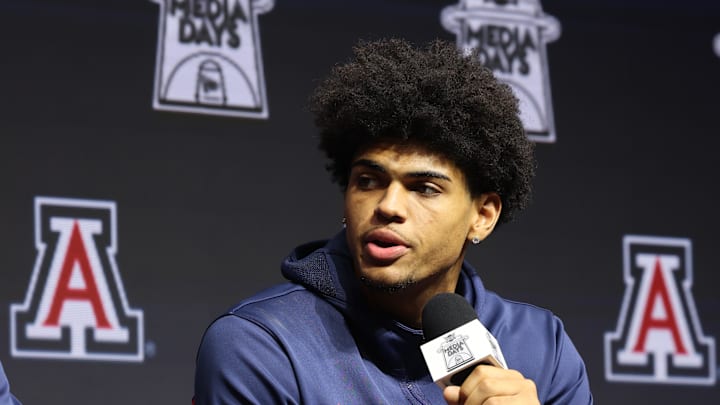 Oct 22, 2025; Kansas City, MO, USA; Arizonas Koa Peat speaks to media during Big 12 MenÃs Basketball media day at T-Mobile Center. Mandatory Credit: Sophia Scheller-Imagn Images Oct 22, 2025; Kansas City, MO, USA; Arizonas Koa Peat speaks to media during Big 12 MenÃs Basketball media day at T-Mobile Center. Mandatory Credit: Sophia Scheller-Imagn Images