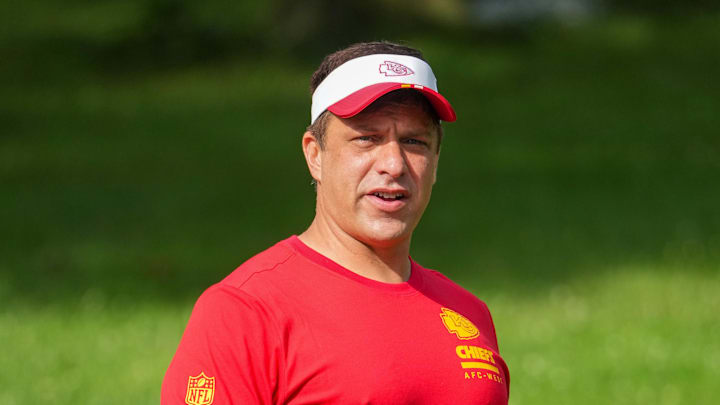 Jul 22, 2025; St. Joseph, MO, USA; Kansas City Chiefs general manager Brett Veach walks down the hill to the fields during training camp at Missouri Western State University. Mandatory Credit: Denny Medley-Imagn Images Jul 22, 2025; St. Joseph, MO, USA; Kansas City Chiefs general manager Brett Veach walks down the hill to the fields during training camp at Missouri Western State University. Mandatory Credit: Denny Medley-Imagn Images