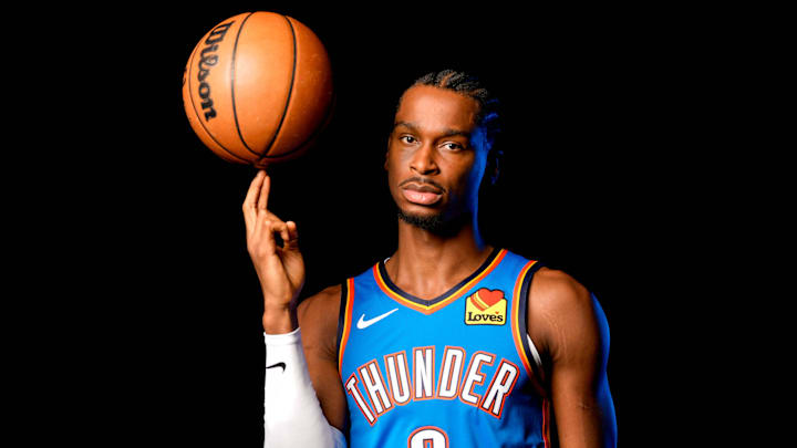 Shai Gilgeous-Alexander is pictured during the Thunder media day at the Paycom Center in Oklahoma City, on Monday, Sept. 30, 2024. Shai Gilgeous-Alexander is pictured during the Thunder media day at the Paycom Center in Oklahoma City, on Monday, Sept. 30, 2024.