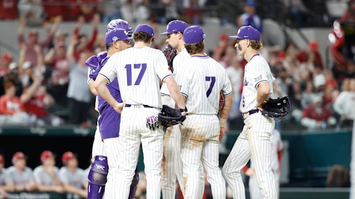 Feb 14, 2026; Arlington, TX, USA; Arkansas vs TCU during the Shriner's Children's College Showdown at Globe Life Field. Mandatory Credit: Chris Jones-Imagn Images