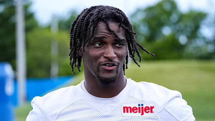 Detroit Lions cornerback Ennis Rakestraw Jr. (2) speaks to media members after practice during mini camp at Meijer Performance Center in Allen Park on Tuesday, June 16, 2026.