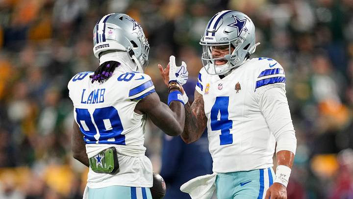 Oct 18, 2026; Green Bay, Wisconsin, USA; Dallas Cowboys quarterback Dak Prescott (4) greets wide receiver CeeDee Lamb (88) during warmups prior to the game against the Green Bay Packers at Lambeau Field. Mandatory Credit: Jeff Hanisch-Imagn Images Oct 18, 2026; Green Bay, Wisconsin, USA; Dallas Cowboys quarterback Dak Prescott (4) greets wide receiver CeeDee Lamb (88) during warmups prior to the game against the Green Bay Packers at Lambeau Field. Mandatory Credit: Jeff Hanisch-Imagn Images
