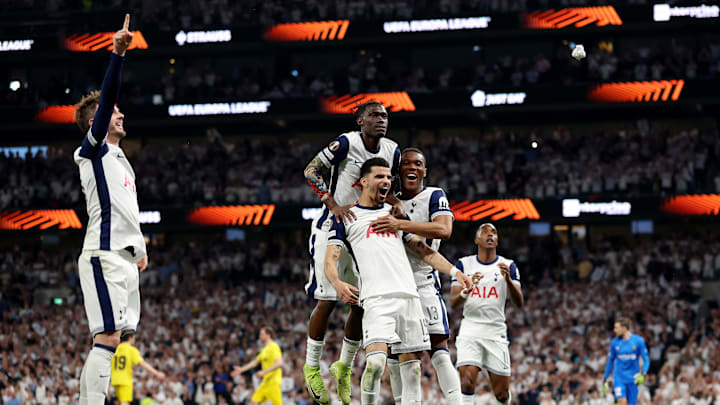 Solanke celebrating his penalty - UEFA Europa League 2024/25 Semi Final First Leg