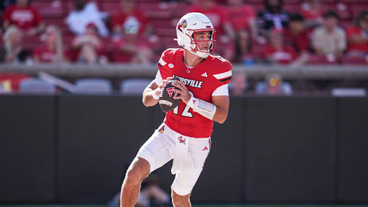 Louisville Cardinals quarterback Brady Allen (12) got some playing time in the second half as the Cards rolled past EKU at the Cardinals' season opener Saturday, August 30, 2025 at L&N Federal Credit Union Stadium in Louisville, Kentucky.