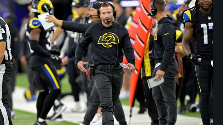 Nov 16, 2025; Inglewood, California, USA;  Los Angeles Rams head coach Sean McVay on the sidelines during the second half against the Seattle Seahawks at SoFi Stadium. Mandatory Credit: Jayne Kamin-Oncea-Imagn Images