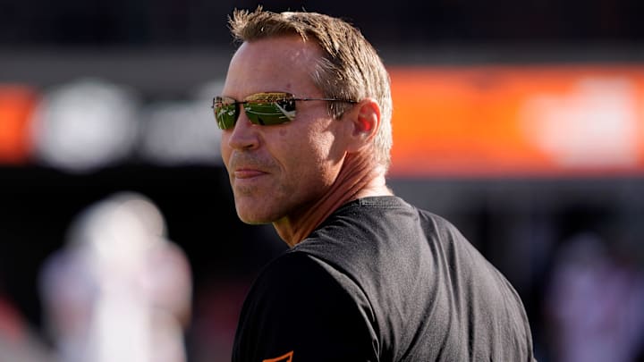 Oklahoma State interim defensive coordinator Clint Bowen before a college football game between the Oklahoma State Cowboys (OSU) and the Houston Cougars at Boone Pickens Stadium in Stillwater, Okla., Saturday, Oct. 11, 2025.
