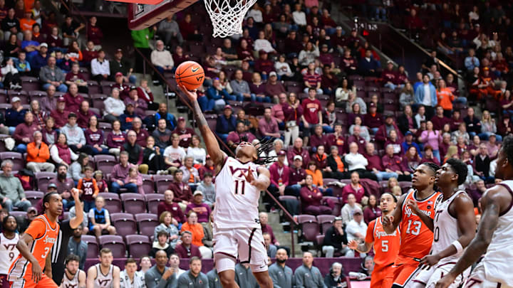 Mar 1, 2025; Blacksburg, Virginia, USA; Virginia Tech Hokies guard Ben Hammond (11) goes up for a layup during the second half against the Syracuse Orange at Cassell Coliseum. Mandatory Credit: Brian Bishop-Imagn Images Mar 1, 2025; Blacksburg, Virginia, USA; Virginia Tech Hokies guard Ben Hammond (11) goes up for a layup during the second half against the Syracuse Orange at Cassell Coliseum. Mandatory Credit: Brian Bishop-Imagn Images