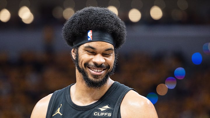 May 9, 2025; Indianapolis, Indiana, USA; Cleveland Cavaliers center Jarrett Allen (31) during game three of the second round for the 2025 NBA Playoffs against the Indiana Pacers at Gainbridge Fieldhouse. Mandatory Credit: Trevor Ruszkowski-Imagn Images
