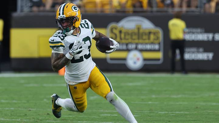 Aug 13, 2026; Pittsburgh, Pennsylvania, USA; Green Bay Packers wide receiver Skyy Moore (23) runs after a catch against the Pittsburgh Steelers during the second quarter at Acrisure Stadium. Mandatory Credit: Charles LeClaire-Imagn Images Aug 13, 2026; Pittsburgh, Pennsylvania, USA; Green Bay Packers wide receiver Skyy Moore (23) runs after a catch against the Pittsburgh Steelers during the second quarter at Acrisure Stadium. Mandatory Credit: Charles LeClaire-Imagn Images