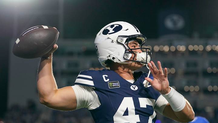 Oct 9, 2026; Provo, Utah, USA; BYU Cougars quarterback Bear Bachmeier (47) warms up prior to a game against the Iowa State Cyclones at LaVell Edwards Stadium. Mandatory Credit: Aaron Baker-Imagn Images Oct 9, 2026; Provo, Utah, USA; BYU Cougars quarterback Bear Bachmeier (47) warms up prior to a game against the Iowa State Cyclones at LaVell Edwards Stadium. Mandatory Credit: Aaron Baker-Imagn Images