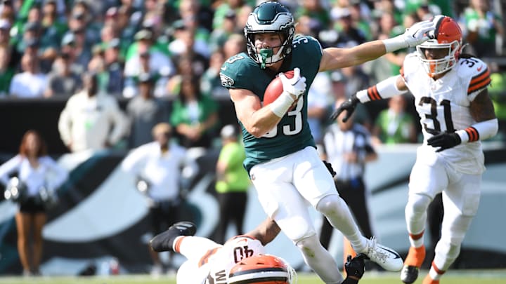 Oct 13, 2024; Philadelphia Eagles cornerback Cooper DeJean returns a punt against the Cleveland Browns at Lincoln Financial Field. Oct 13, 2024; Philadelphia Eagles cornerback Cooper DeJean returns a punt against the Cleveland Browns at Lincoln Financial Field.