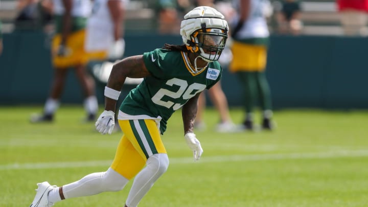 Green Bay Packers safety Xavier McKinney at training camp. Green Bay Packers safety Xavier McKinney at training camp.