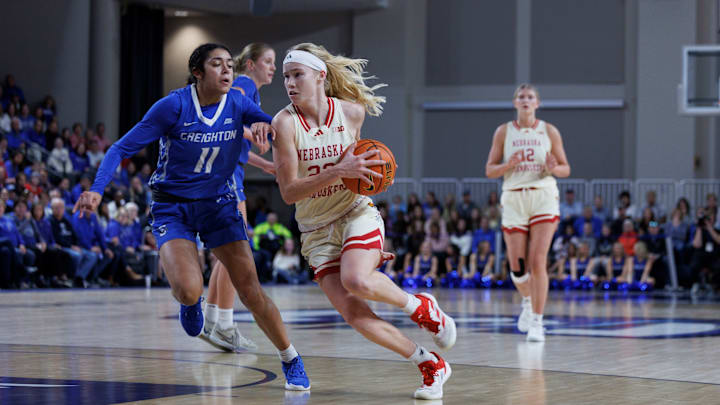 Nebraska women's basketball guard Britt Prince drives against Creighton. Nebraska women's basketball guard Britt Prince drives against Creighton.