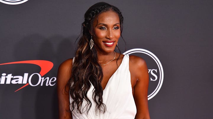 Jul 20, 2022; Los Angeles, CA, USA; Former basketball player Lisa Leslie arrives at the Red Carpet for the 2022 ESPY at Dolby Theater. Mandatory Credit: Gary A. Vasquez-Imagn Images