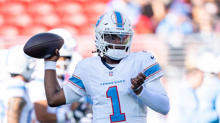 August 13, 2026; Santa Clara, California, USA; Tennessee Titans quarterback Cam Ward (1) warms up before the game against the San Francisco 49ers at Levi's Stadium. Mandatory Credit: Kyle Terada-Imagn Images August 13, 2026; Santa Clara, California, USA; Tennessee Titans quarterback Cam Ward (1) warms up before the game against the San Francisco 49ers at Levi's Stadium. Mandatory Credit: Kyle Terada-Imagn Images