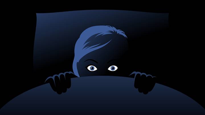 Drawing of woman scared under blanket Drawing of woman scared under blanket