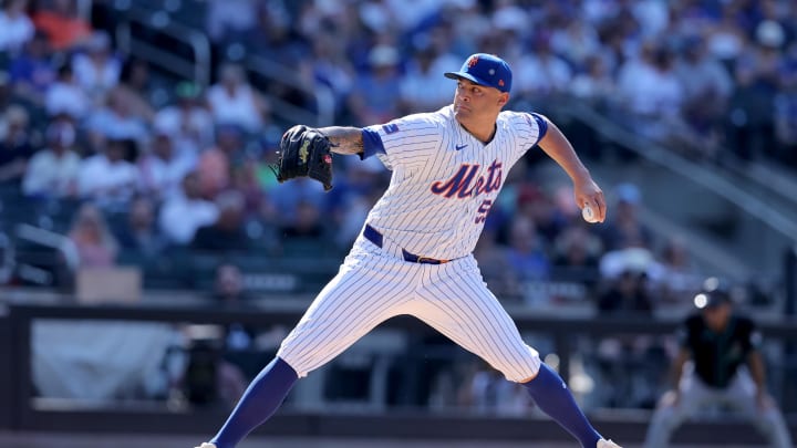 Jun 1, 2024; New York City, New York, USA; New York Mets starting pitcher Sean Manaea (59) pitches against the Arizona Diamondbacks during the first inning at Citi Field. Mandatory Credit: Brad Penner-USA TODAY Sports Jun 1, 2024; New York City, New York, USA; New York Mets starting pitcher Sean Manaea (59) pitches against the Arizona Diamondbacks during the first inning at Citi Field. Mandatory Credit: Brad Penner-USA TODAY Sports