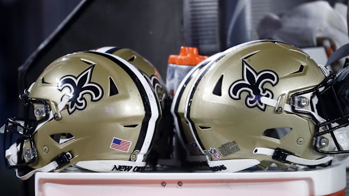 Dec 19, 2021; Tampa, Florida, USA; A detail view of New Orleans Saints helmets against the Tampa Bay Buccaneers during the second half at Raymond James Stadium. Mandatory Credit: Kim Klement-Imagn Images Dec 19, 2021; Tampa, Florida, USA; A detail view of New Orleans Saints helmets against the Tampa Bay Buccaneers during the second half at Raymond James Stadium. Mandatory Credit: Kim Klement-Imagn Images