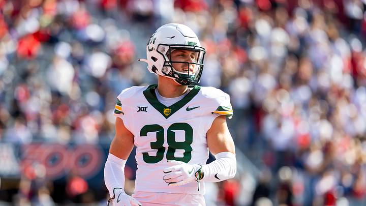 Nov 22, 2025; Tucson, Arizona, USA; Baylor Bears safety Jacob Redding (38) against the Arizona Wildcats at Casino Del Sol Stadium. Mandatory Credit: Mark J. Rebilas-Imagn Images Nov 22, 2025; Tucson, Arizona, USA; Baylor Bears safety Jacob Redding (38) against the Arizona Wildcats at Casino Del Sol Stadium. Mandatory Credit: Mark J. Rebilas-Imagn Images