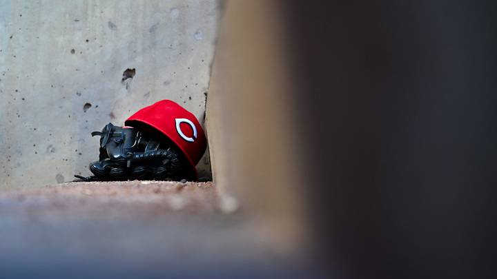 Jun 2, 2026; Cincinnati, Ohio, USA; The hat of a Reds’ player rests on the dugout steps during the game between the Kansas City Royals and the Cincinnati Reds at Great American Ball Park. Mandatory Credit: Aaron Doster-Imagn Images Jun 2, 2026; Cincinnati, Ohio, USA; The hat of a Reds’ player rests on the dugout steps during the game between the Kansas City Royals and the Cincinnati Reds at Great American Ball Park. Mandatory Credit: Aaron Doster-Imagn Images